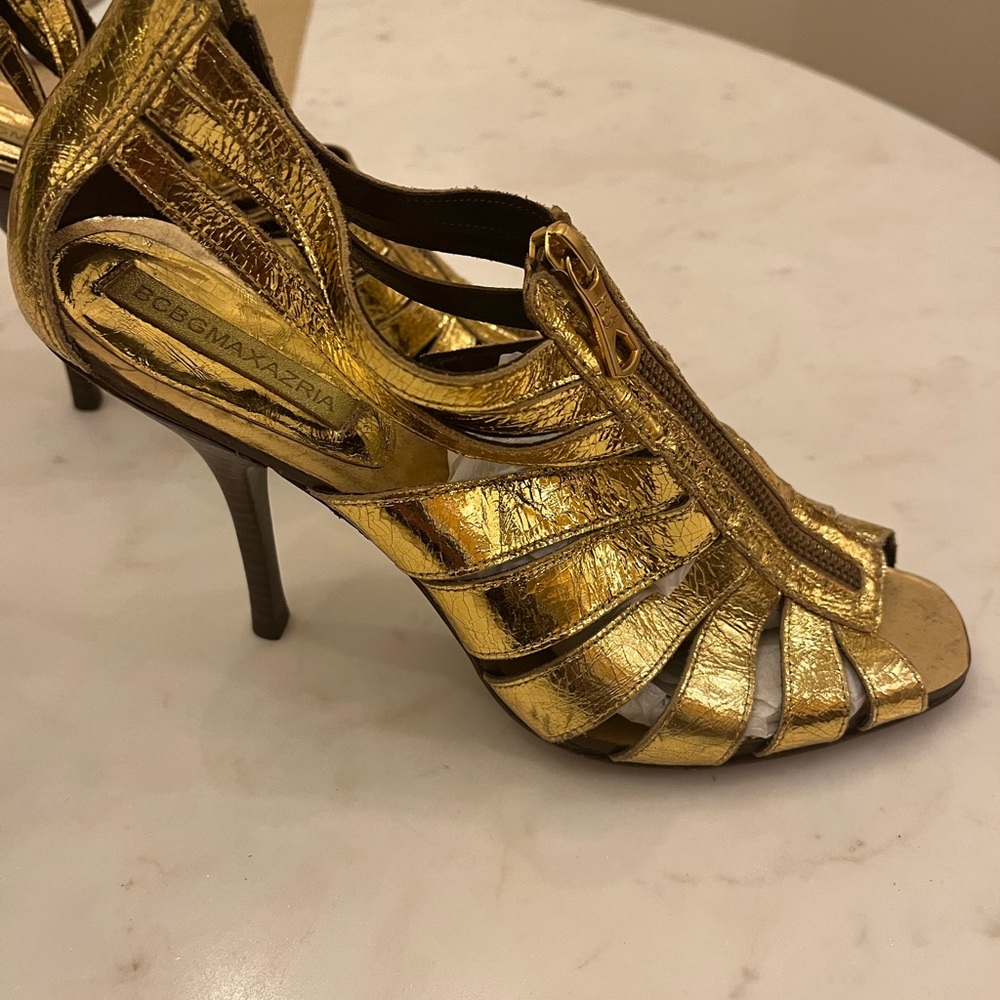 BCBG gold stiletto sandal. Women’s size 10.  Immaculate condition.